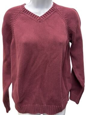 VTG 90s Lands End Drifter Sweater 100% Cotton Red V Neck Sweater Pullover Knit